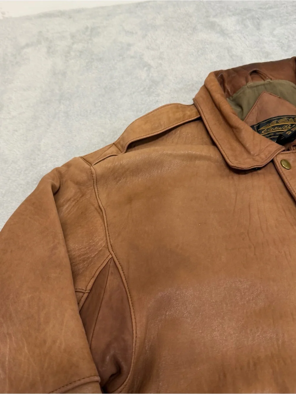 Vintage Eddie Bauer Brown Soft Leather Jacket Patina Broke-In Distressed Men’s L